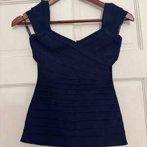 Herve Leger Navy Blue Bandage Top